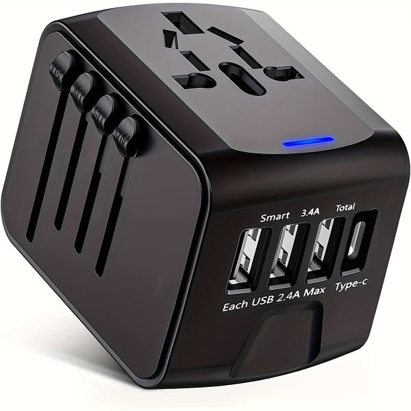 AllinOne Black Travel Adapter with 3 USB Ports